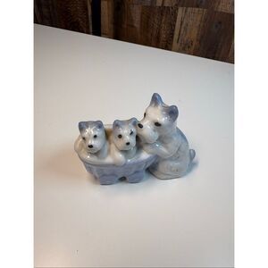 Vintage Occupied Japan Dog Figurine Mother Puppies Ceramic blue